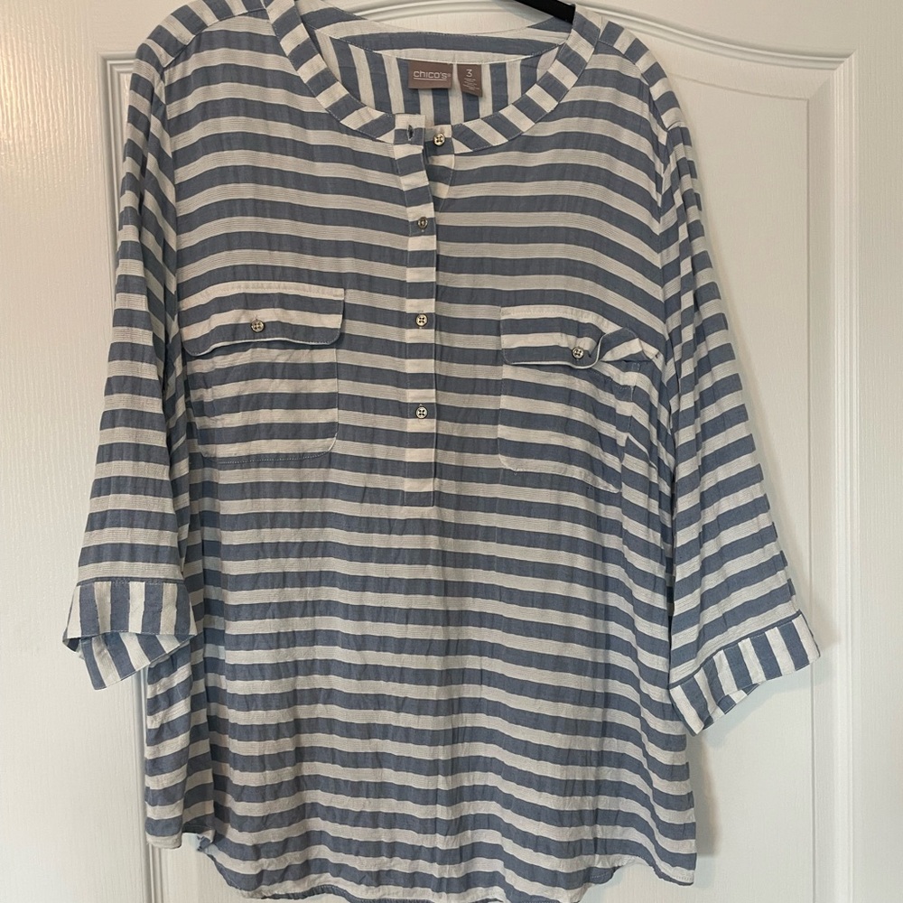 CHICO’S XL Blue and White Striped Blouse
